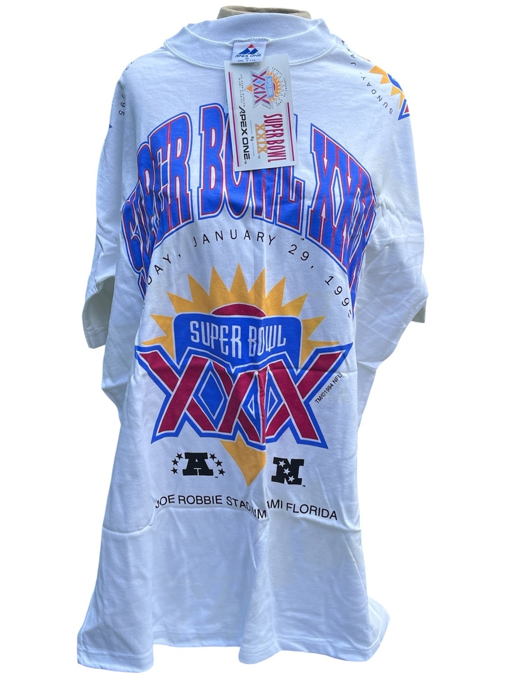 Apex One Vintage Official Super Bowl XXIX White Graphic Tee Size XL
